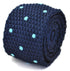 knitted navy blue tie with light blue polka dots